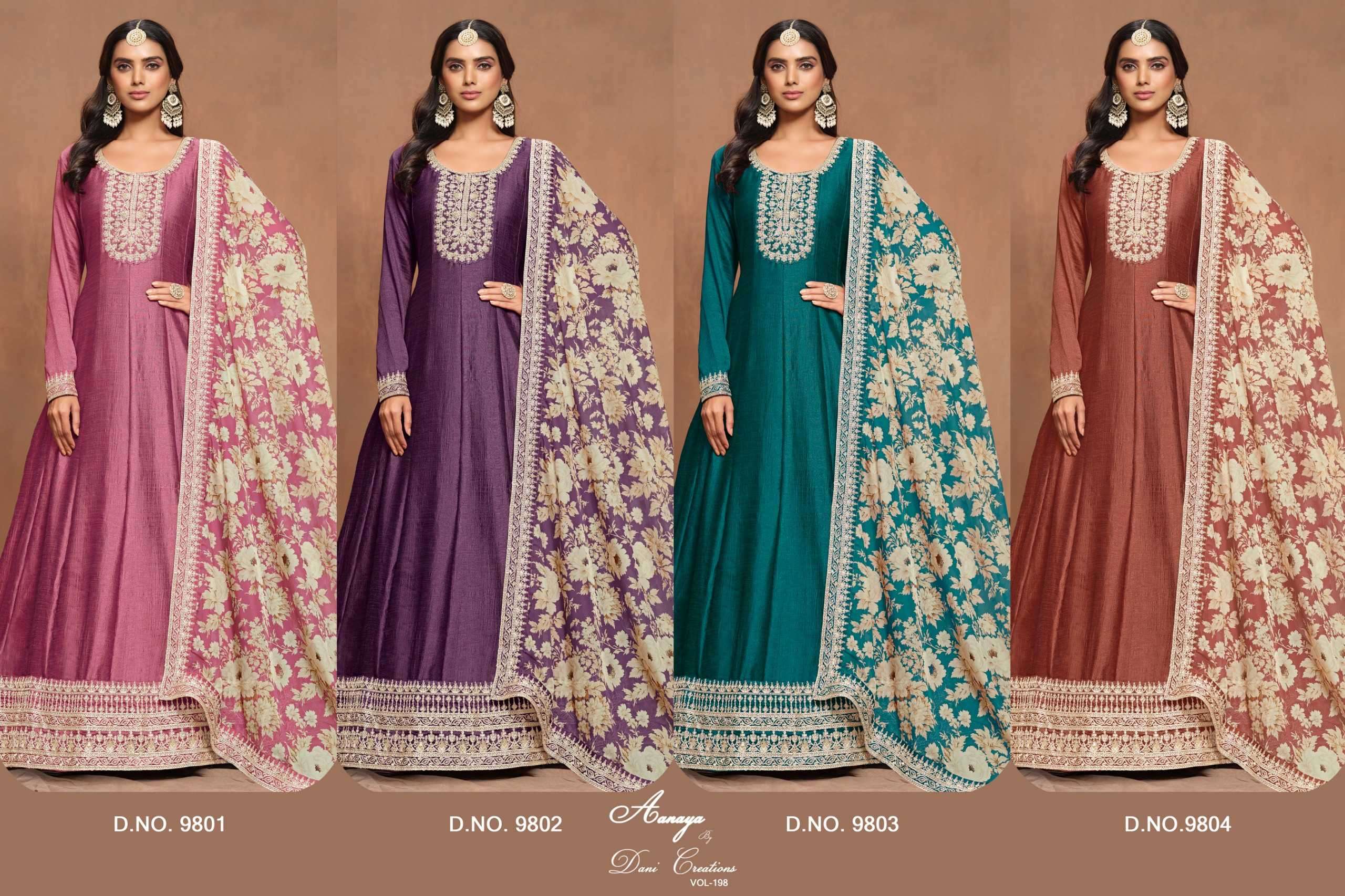 TWISHA PRESENTS AANAYA VOL-198 ART SILK LATEST PARTY WEAR UNSTITCH GOWN CATALOG WHOLESALER AND EXPORTER 