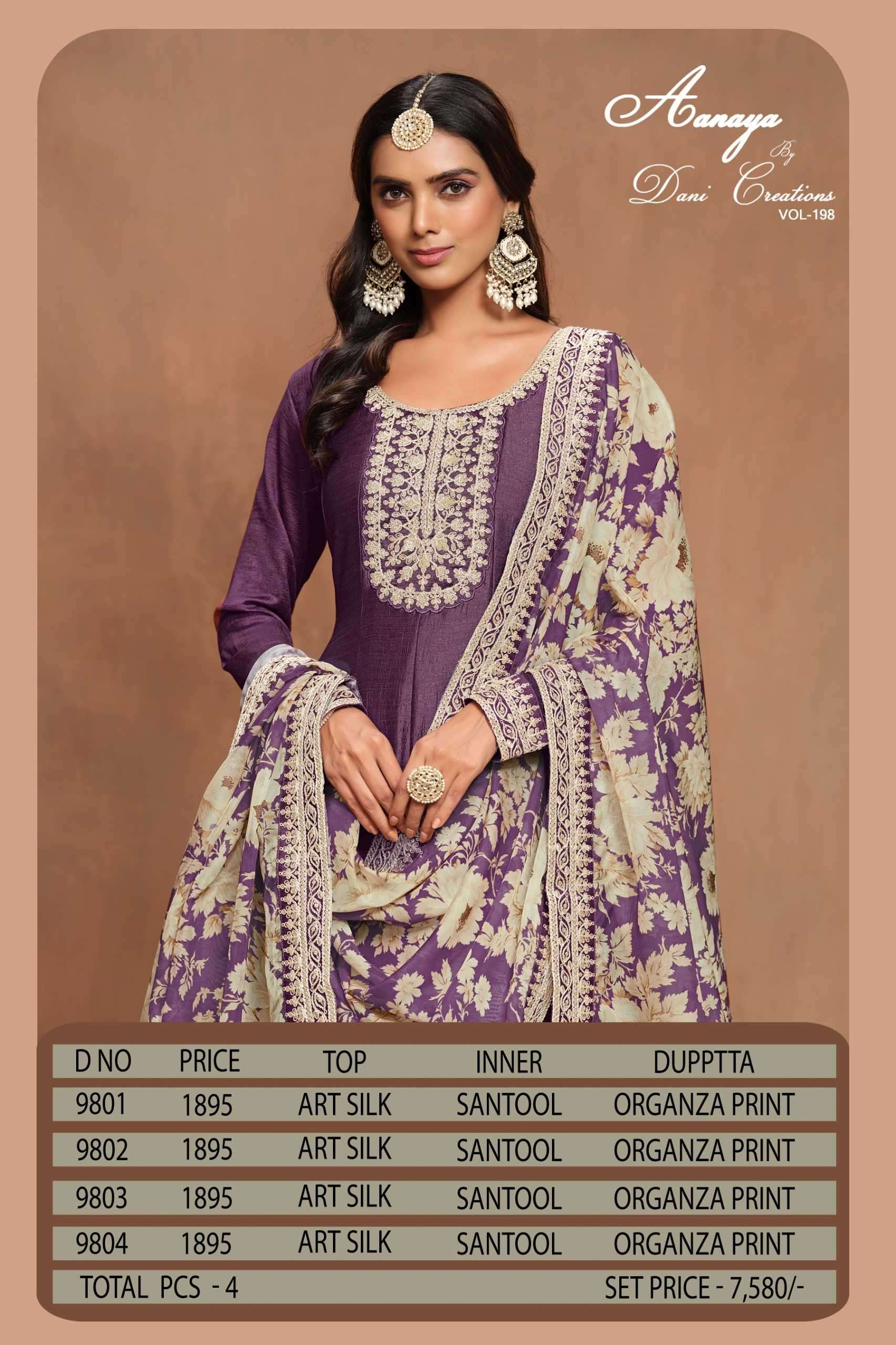 TWISHA PRESENTS AANAYA VOL-198 ART SILK LATEST PARTY WEAR UNSTITCH GOWN CATALOG WHOLESALER AND EXPORTER 