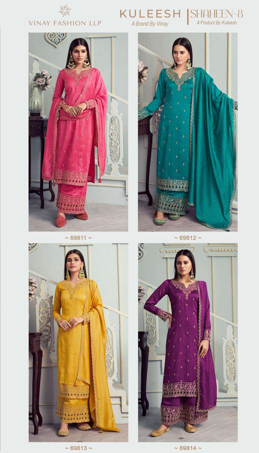VINAY PRESENTS KULEESH SHAHEEN VOL-8 GEORGETTE SILK LATEST INDIAN WEAR SALWAR SUITS CATALOG WHOLESALER AND EXPORTER 