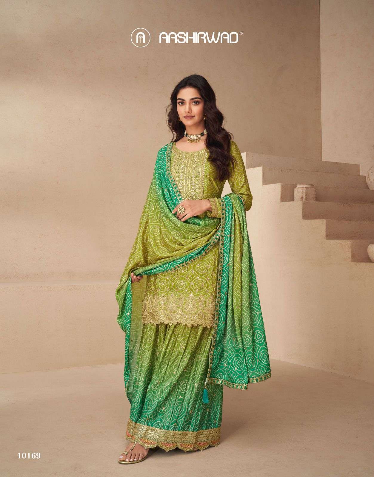 ASHIRWAD PRESENTS NETRA CHINON SILK OCCASION WEAR FULL STITCH PLAZZO STYLE 3PCS SALWAR SUITS CATALOG WHOLESALER AND EXPORTER 