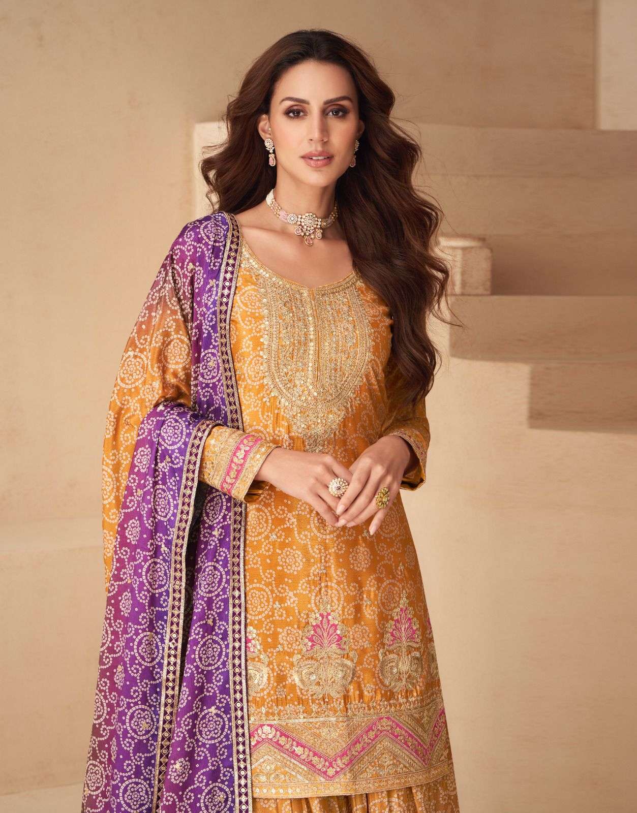 ASHIRWAD PRESENTS NETRA CHINON SILK OCCASION WEAR FULL STITCH PLAZZO STYLE 3PCS SALWAR SUITS CATALOG WHOLESALER AND EXPORTER 