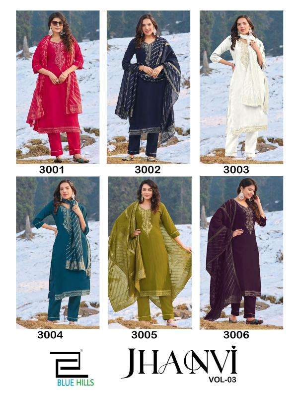 BLUE HILLS PRESENTS JHANVI VOL-3 ROMAN SILK READYMADE PLUS SIZE SHOP TRENDY 3PCS KURTIS CATALOG WHOLESALER AND EXPORTER 