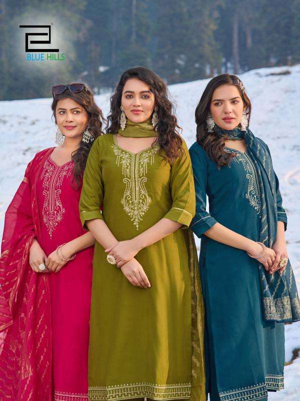 BLUE HILLS PRESENTS JHANVI VOL-3 ROMAN SILK READYMADE PLUS SIZE SHOP TRENDY 3PCS KURTIS CATALOG WHOLESALER AND EXPORTER 