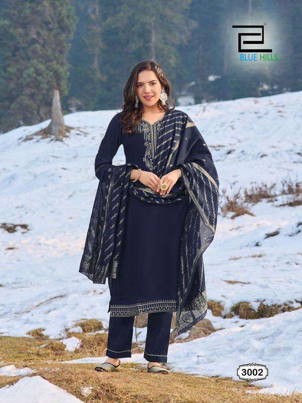 BLUE HILLS PRESENTS JHANVI VOL-3 ROMAN SILK READYMADE PLUS SIZE SHOP TRENDY 3PCS KURTIS CATALOG WHOLESALER AND EXPORTER 