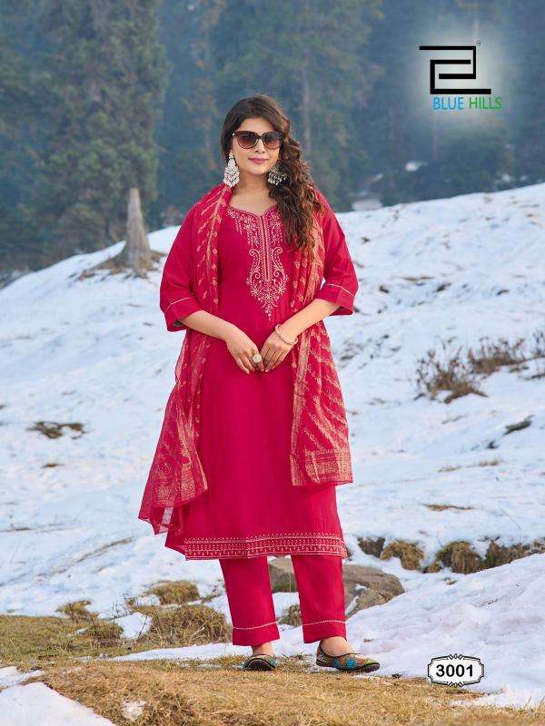 BLUE HILLS PRESENTS JHANVI VOL-3 ROMAN SILK READYMADE PLUS SIZE SHOP TRENDY 3PCS KURTIS CATALOG WHOLESALER AND EXPORTER 