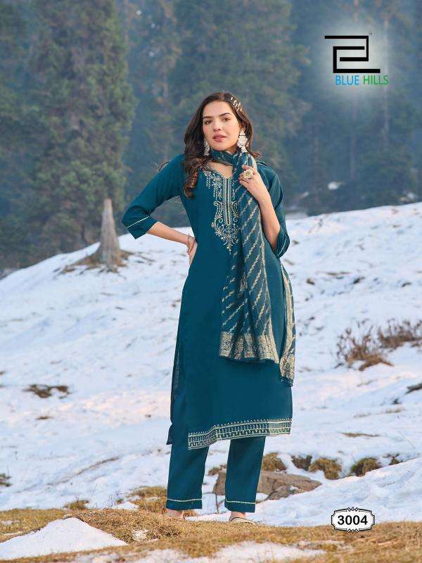 BLUE HILLS PRESENTS JHANVI VOL-3 ROMAN SILK READYMADE PLUS SIZE SHOP TRENDY 3PCS KURTIS CATALOG WHOLESALER AND EXPORTER 