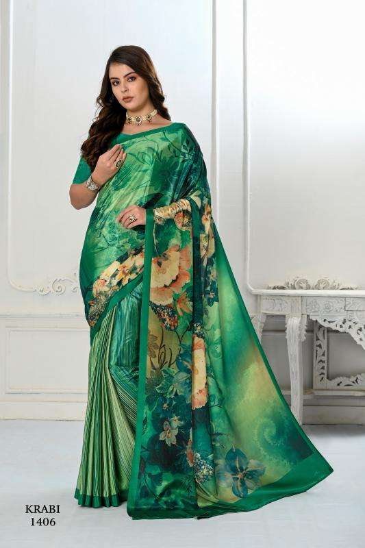 JIVORA PRESENTS KRABI VOL-1 ATTRACTIVE LOOK CRAPE WITH MODERN SAREES CATALOG WHOLESALER AND EXPORTER 