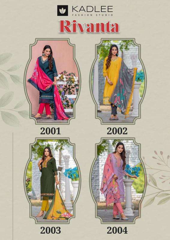 KADLEE PRESENTS RIVANTA VISCOSE WEAVING FULLY STITCH CHURIDAR KURTIS CATALOG WHOLESALER AND EXPORTER 
