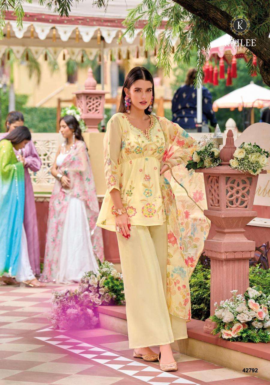 KAILEE FASHION PRESENTS SINJHAR READYMADE VISCOSE SIMMER PARTY WEAR PLAZZO STYLES 3PCS DRESS CATALOG WHOLESALER AND EXPORTER 