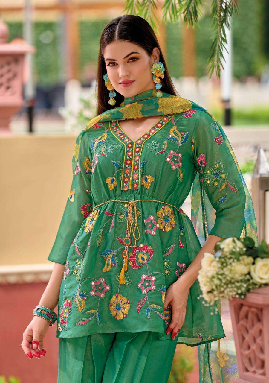 KAILEE FASHION PRESENTS SINJHAR READYMADE VISCOSE SIMMER PARTY WEAR PLAZZO STYLES 3PCS DRESS CATALOG WHOLESALER AND EXPORTER 