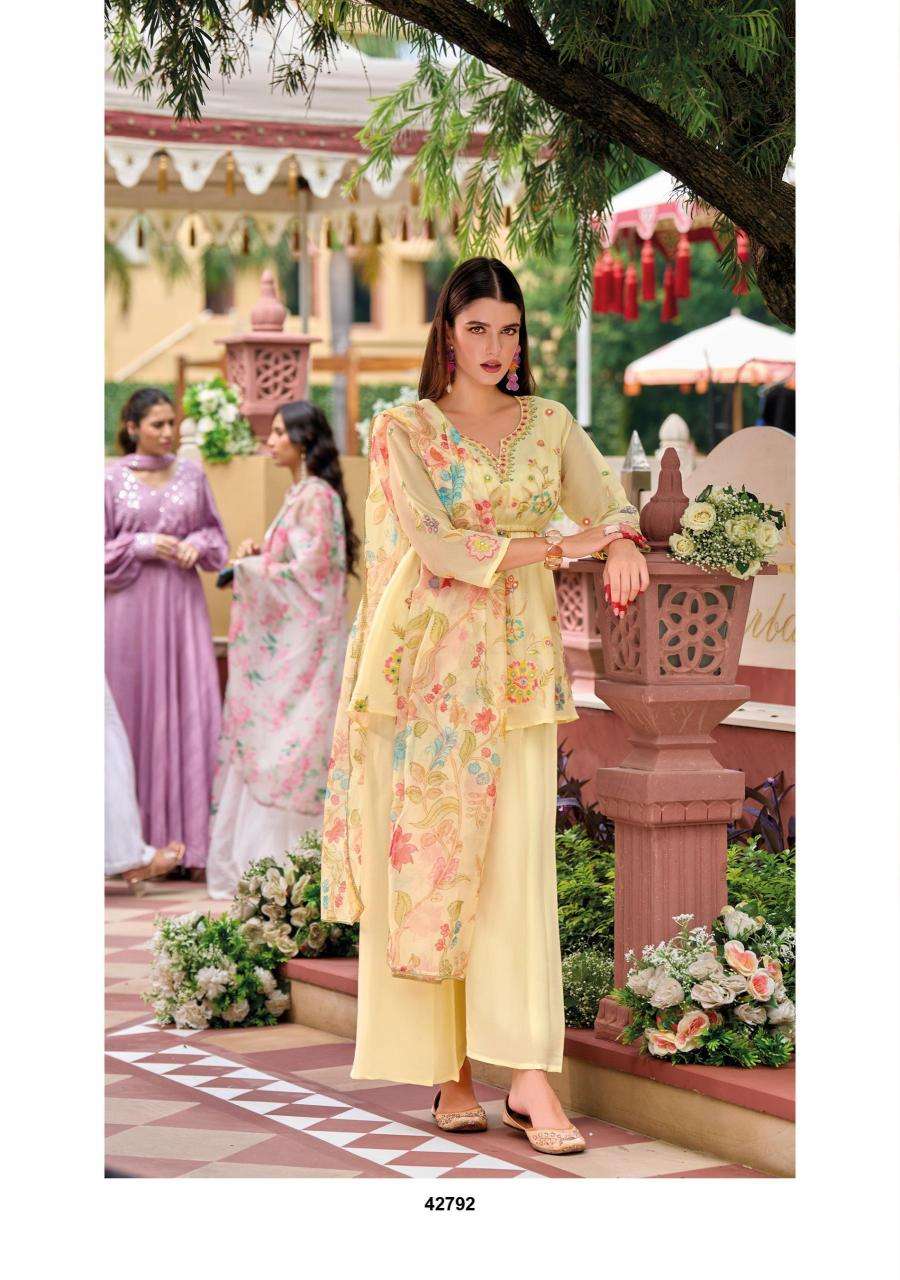 KAILEE FASHION PRESENTS SINJHAR READYMADE VISCOSE SIMMER PARTY WEAR PLAZZO STYLES 3PCS DRESS CATALOG WHOLESALER AND EXPORTER 