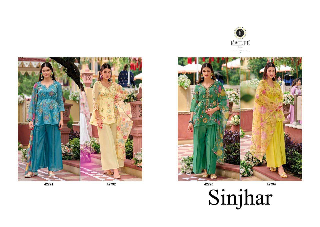 KAILEE FASHION PRESENTS SINJHAR READYMADE VISCOSE SIMMER PARTY WEAR PLAZZO STYLES 3PCS DRESS CATALOG WHOLESALER AND EXPORTER 