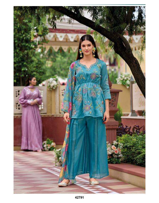 KAILEE FASHION PRESENTS SINJHAR READYMADE VISCOSE SIMMER PARTY WEAR PLAZZO STYLES 3PCS DRESS CATALOG WHOLESALER AND EXPORTER 