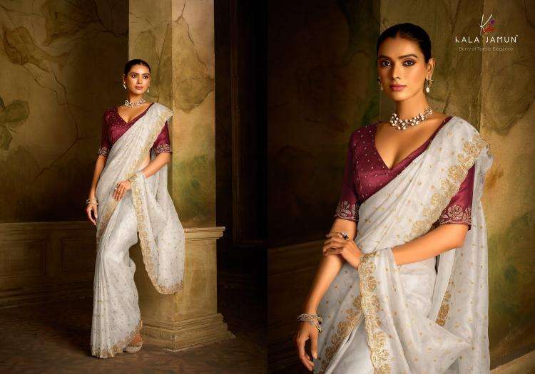 KALA JAMUN PRESENTS VAANI ORGANZA WITH SIROSKI WORK PARTY WEAR SAREE EXPORTS