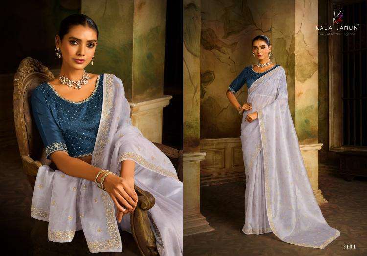 KALA JAMUN PRESENTS VAANI ORGANZA WITH SIROSKI WORK PARTY WEAR SAREE EXPORTS