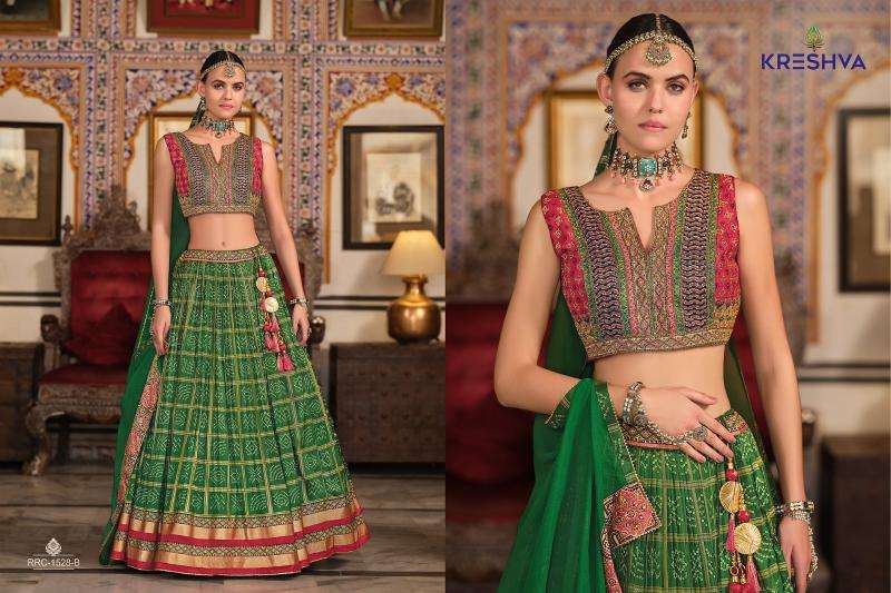 KRESHVA PRESENTS RAGHAVI  FULL STITCH SILK FASHIONABLE LEHENGAS FOR EVERY OCCASION CATALOG WHOLESALER AND EXPORTER 