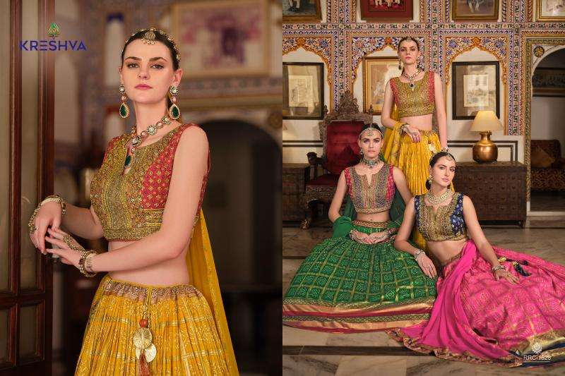KRESHVA PRESENTS RAGHAVI  FULL STITCH SILK FASHIONABLE LEHENGAS FOR EVERY OCCASION CATALOG WHOLESALER AND EXPORTER 