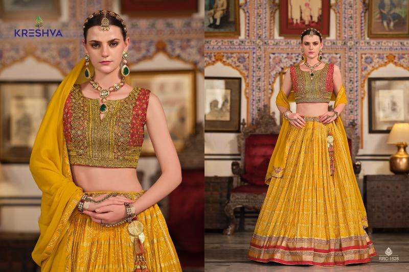 KRESHVA PRESENTS RAGHAVI  FULL STITCH SILK FASHIONABLE LEHENGAS FOR EVERY OCCASION CATALOG WHOLESALER AND EXPORTER 
