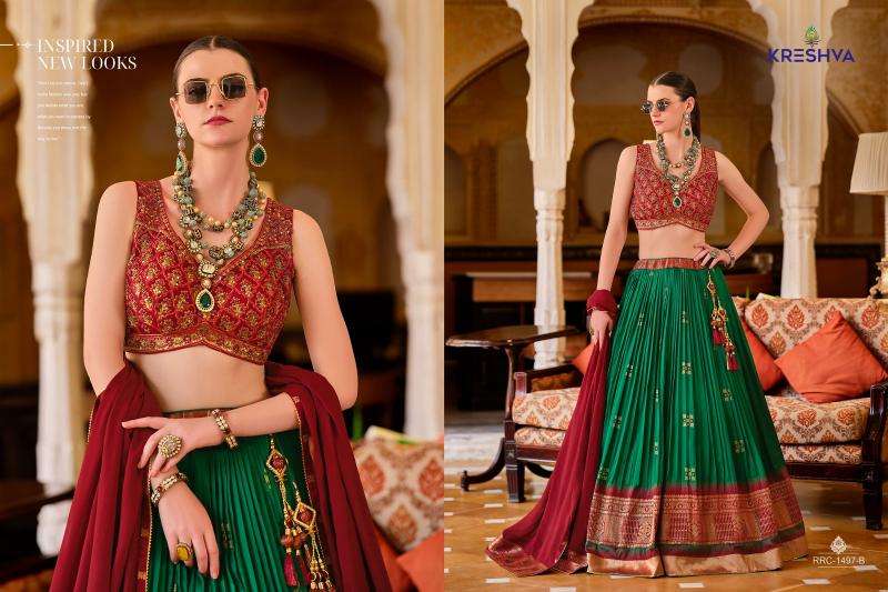 KRESHVA PRESENTS RAGHAVI  FULL STITCH SILK FASHIONABLE LEHENGAS FOR EVERY OCCASION CATALOG WHOLESALER AND EXPORTER 