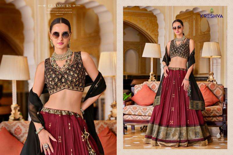 KRESHVA PRESENTS RAGHAVI  FULL STITCH SILK FASHIONABLE LEHENGAS FOR EVERY OCCASION CATALOG WHOLESALER AND EXPORTER 