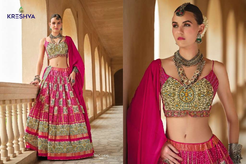 KRESHVA PRESENTS SHIVANGI SILK FULLY STITCH ENGAGEMENT LEHENGA FOR BRIDE CATALOG WHOLESALER AND EXPORTER 
