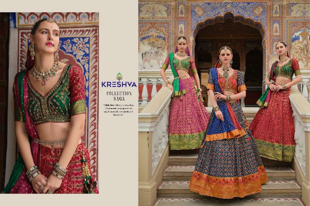 KRESHVA PRESENTS SHIVANGI SILK FULLY STITCH ENGAGEMENT LEHENGA FOR BRIDE CATALOG WHOLESALER AND EXPORTER 