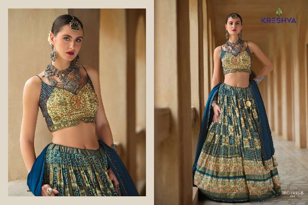 KRESHVA PRESENTS SHIVANGI SILK FULLY STITCH ENGAGEMENT LEHENGA FOR BRIDE CATALOG WHOLESALER AND EXPORTER 