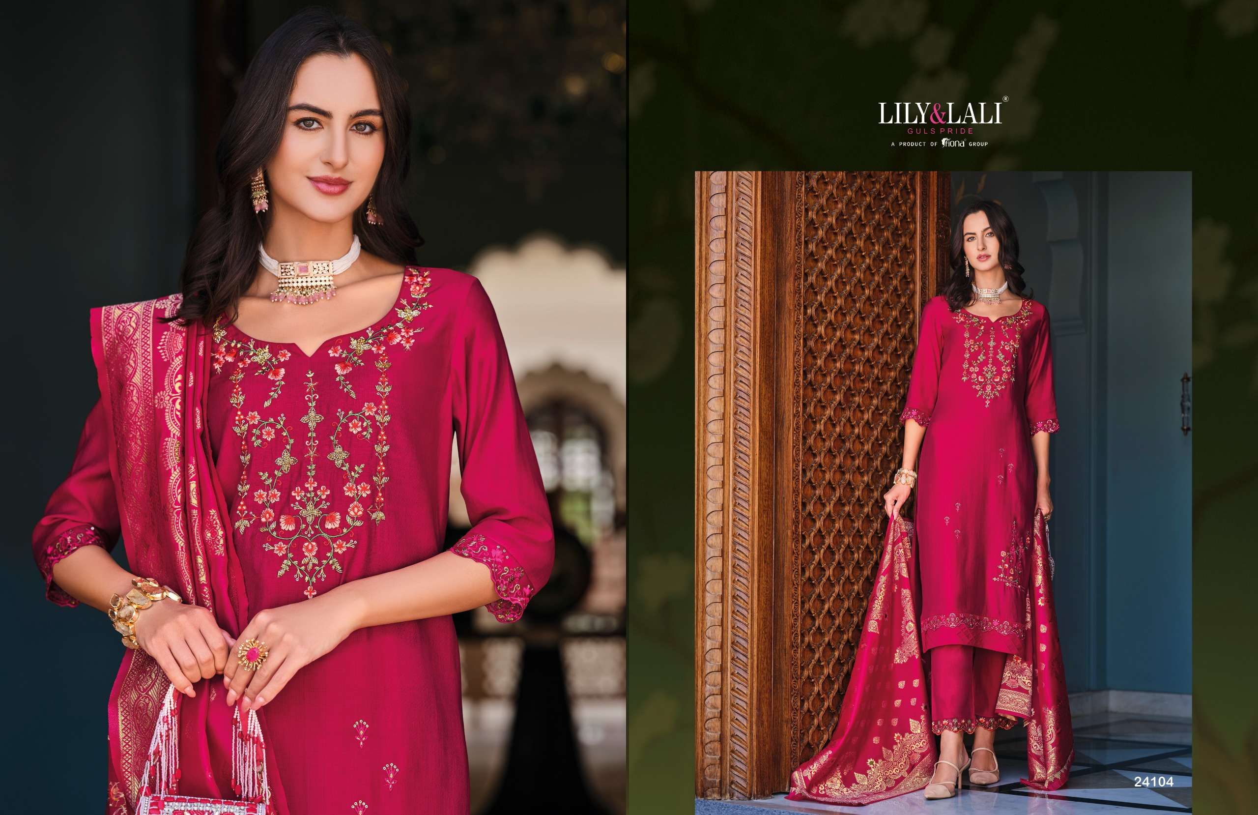 LILY & LALI PRESENTS HASMEENA VOL-5 HANDWORK VISCOSE SILK READYMADE 3PCS KURTIS CATALOG WHOLESALER AND EXPORTER IN SURAT
