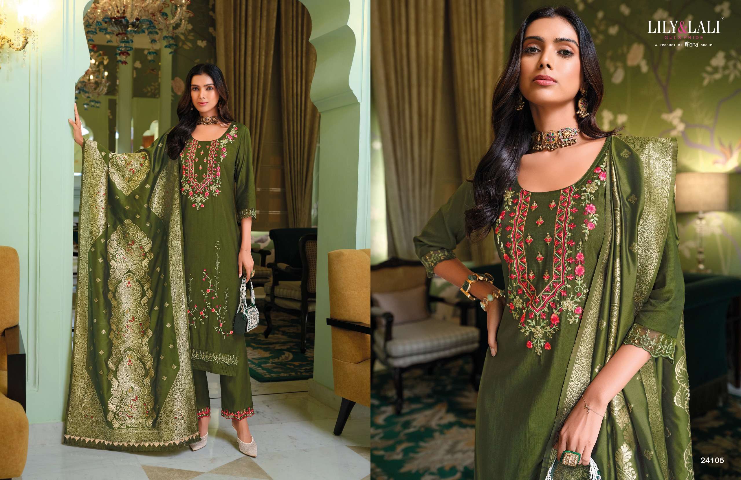 LILY & LALI PRESENTS HASMEENA VOL-5 HANDWORK VISCOSE SILK READYMADE 3PCS KURTIS CATALOG WHOLESALER AND EXPORTER IN SURAT