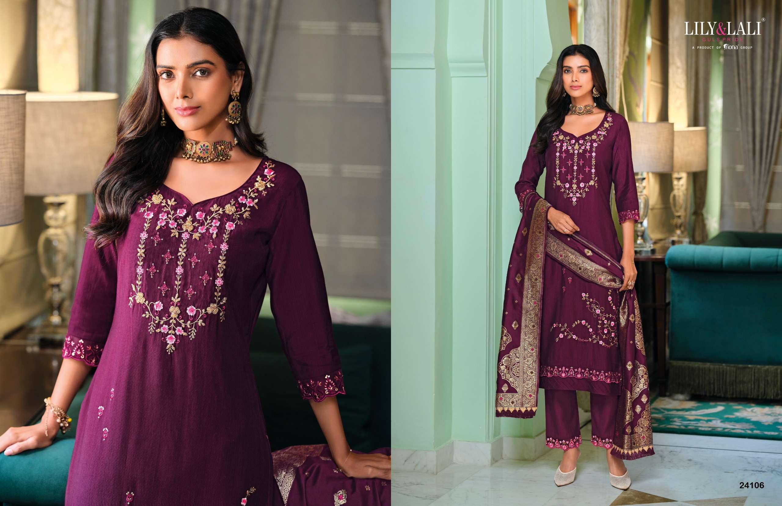 LILY & LALI PRESENTS HASMEENA VOL-5 HANDWORK VISCOSE SILK READYMADE 3PCS KURTIS CATALOG WHOLESALER AND EXPORTER IN SURAT