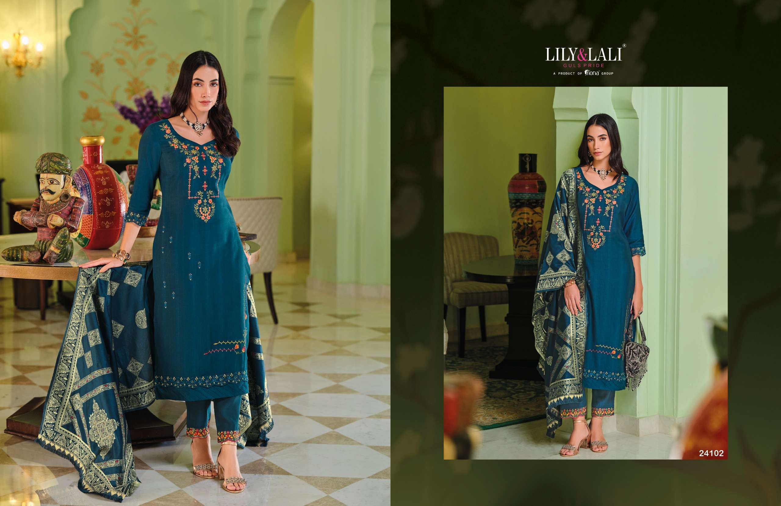 LILY & LALI PRESENTS HASMEENA VOL-5 HANDWORK VISCOSE SILK READYMADE 3PCS KURTIS CATALOG WHOLESALER AND EXPORTER IN SURAT