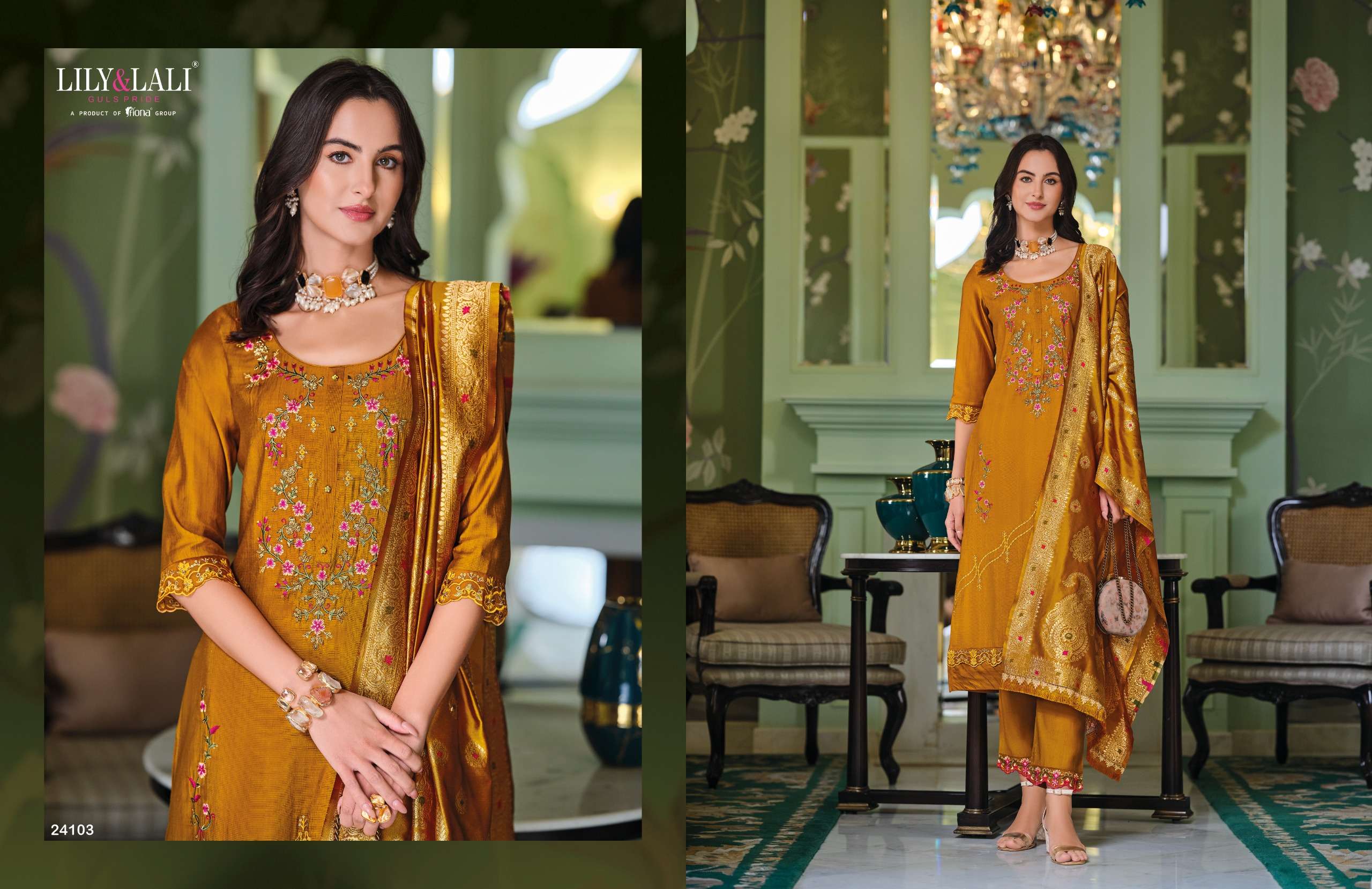 LILY & LALI PRESENTS HASMEENA VOL-5 HANDWORK VISCOSE SILK READYMADE 3PCS KURTIS CATALOG WHOLESALER AND EXPORTER IN SURAT