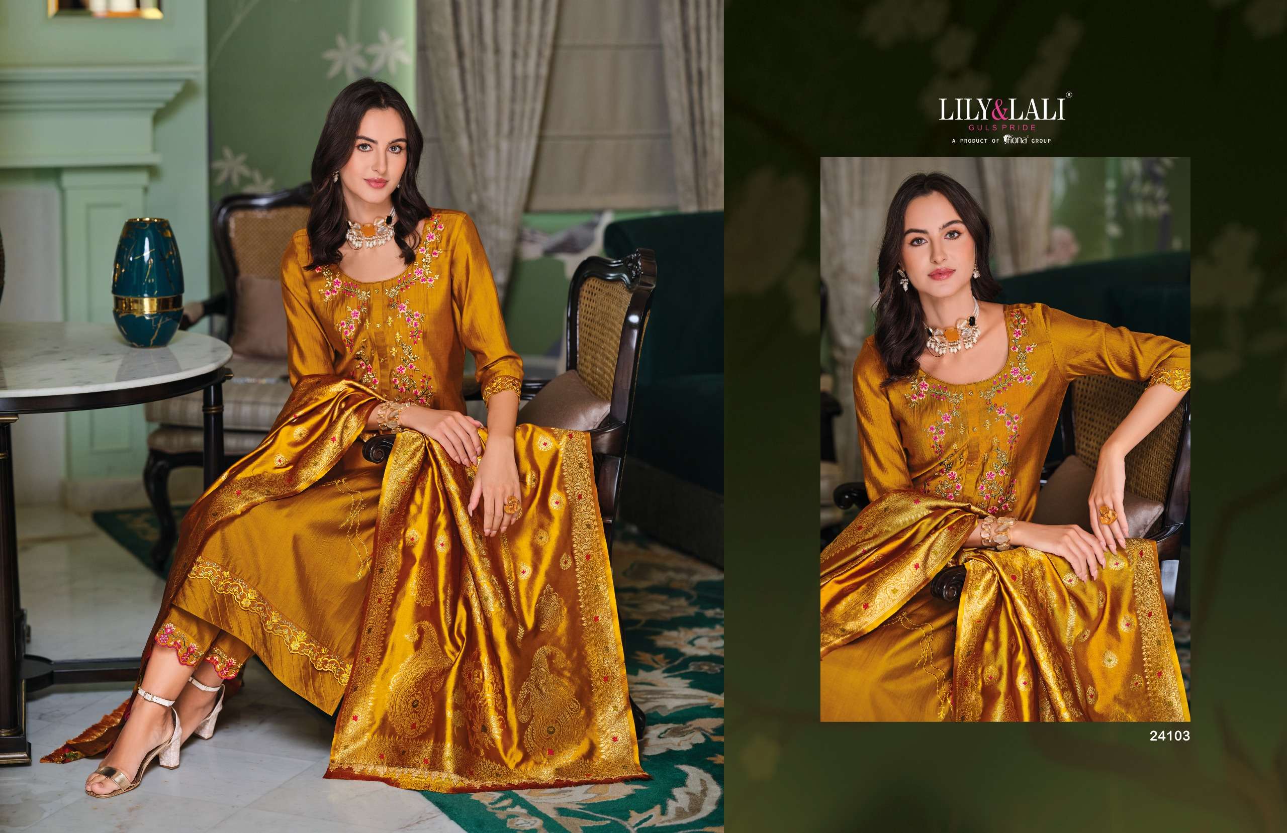 LILY & LALI PRESENTS HASMEENA VOL-5 HANDWORK VISCOSE SILK READYMADE 3PCS KURTIS CATALOG WHOLESALER AND EXPORTER IN SURAT