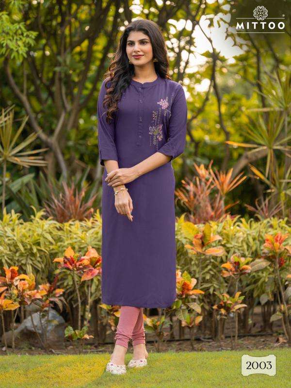 MITTOO PRESENTS EXOTICA VOL-1 RAYON READYMADE CASUAL LONG KURTIS CATALOG WHOLESALER AND EXPORTER 