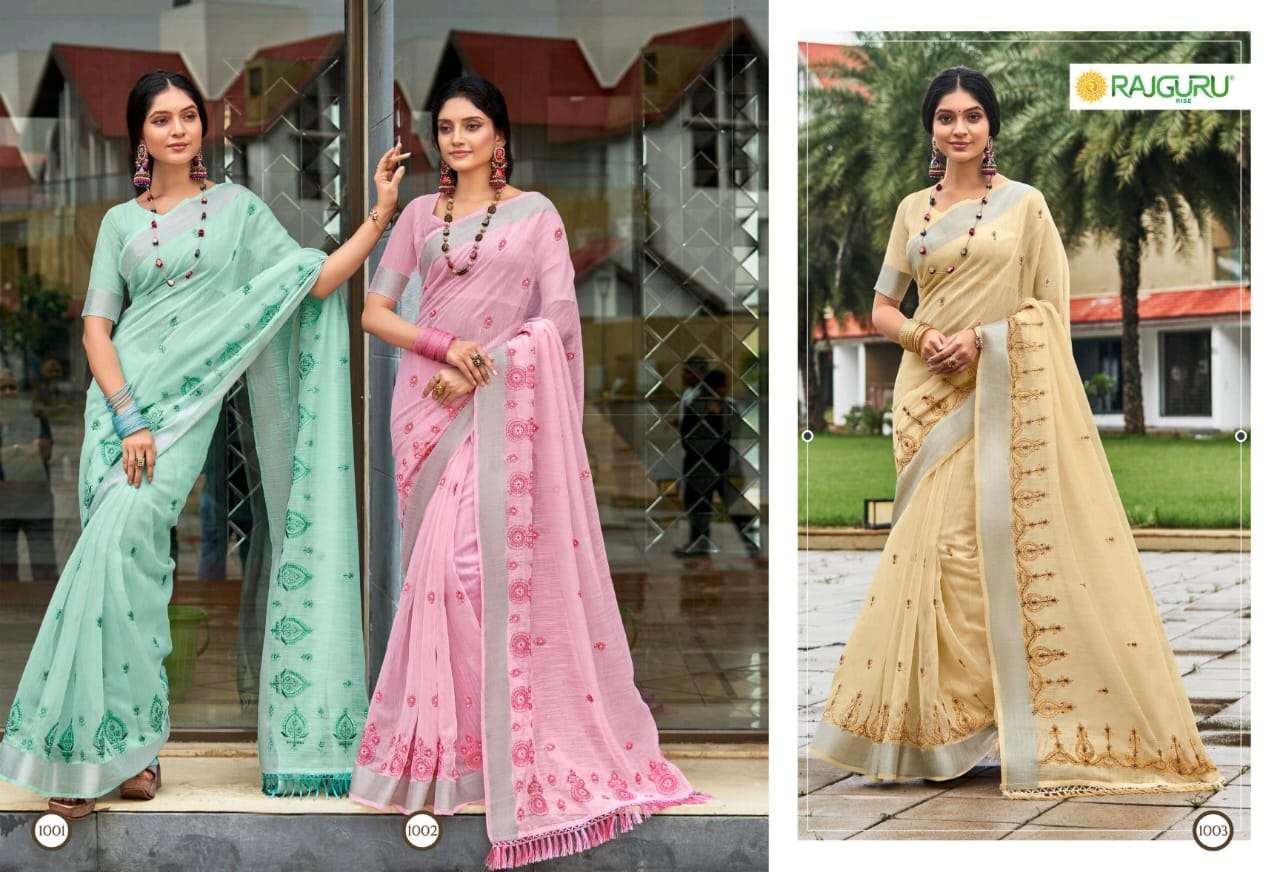 RAJGURU  PRESENTS E- RAKSHIKA SEQUENCE FUNCTION WEAR FANCY WORK SAREES CATALOG WHOLESALER AND EXPORTER IN SURAT 