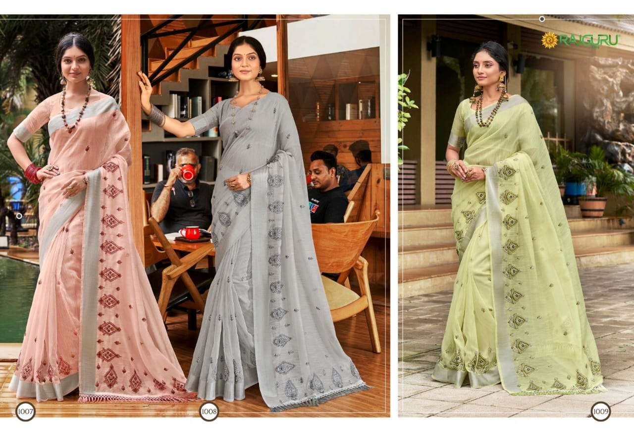 RAJGURU  PRESENTS E- RAKSHIKA SEQUENCE FUNCTION WEAR FANCY WORK SAREES CATALOG WHOLESALER AND EXPORTER IN SURAT 