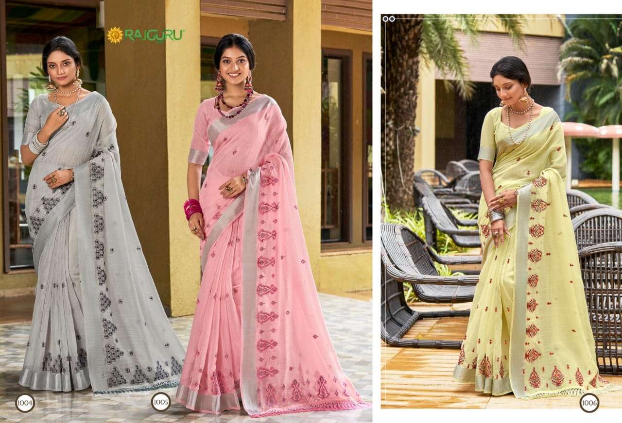 RAJGURU  PRESENTS E- RAKSHIKA SEQUENCE FUNCTION WEAR FANCY WORK SAREES CATALOG WHOLESALER AND EXPORTER IN SURAT 