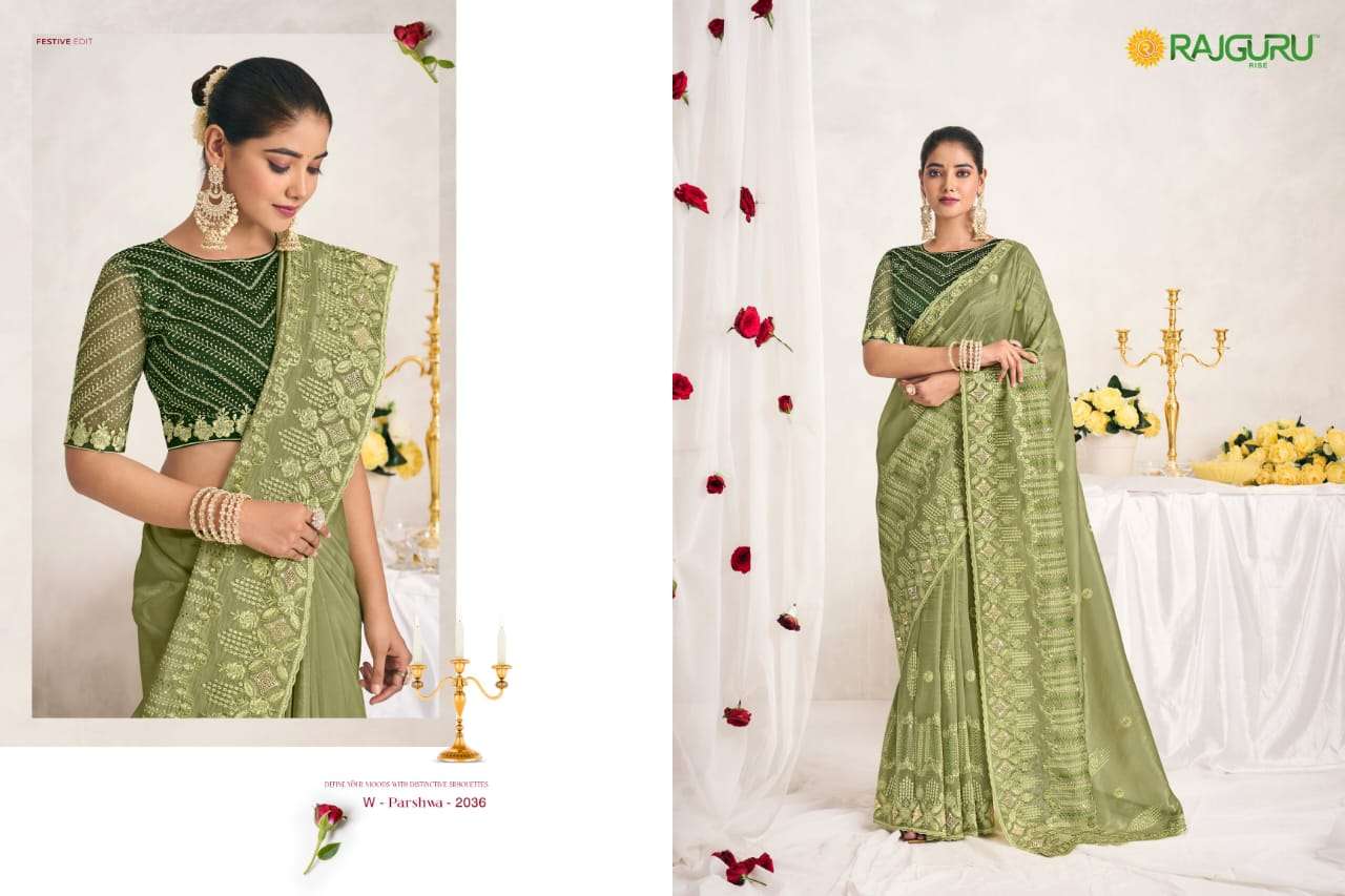 RAJGURU PRESENTS PARSHWA DESIGNER FANCY SAREES CATALOG WHOLESALER AND EXPORTER IN SURAT