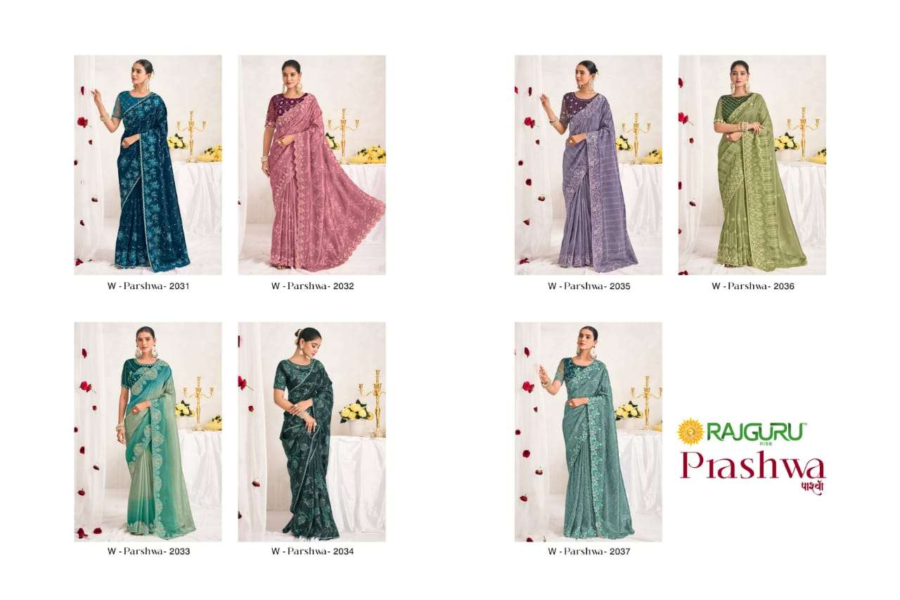 RAJGURU PRESENTS PARSHWA DESIGNER FANCY SAREES CATALOG WHOLESALER AND EXPORTER IN SURAT