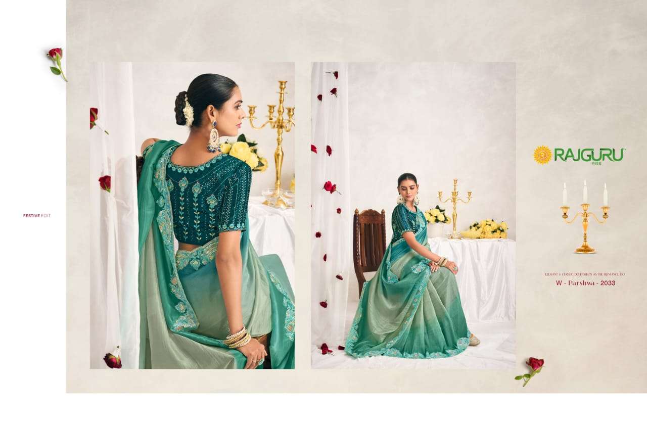 RAJGURU PRESENTS PARSHWA DESIGNER FANCY SAREES CATALOG WHOLESALER AND EXPORTER IN SURAT