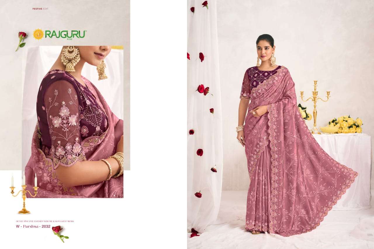 RAJGURU PRESENTS PARSHWA DESIGNER FANCY SAREES CATALOG WHOLESALER AND EXPORTER IN SURAT
