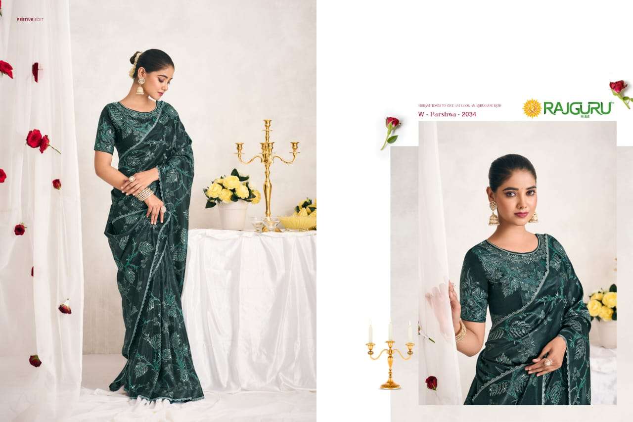 RAJGURU PRESENTS PARSHWA DESIGNER FANCY SAREES CATALOG WHOLESALER AND EXPORTER IN SURAT
