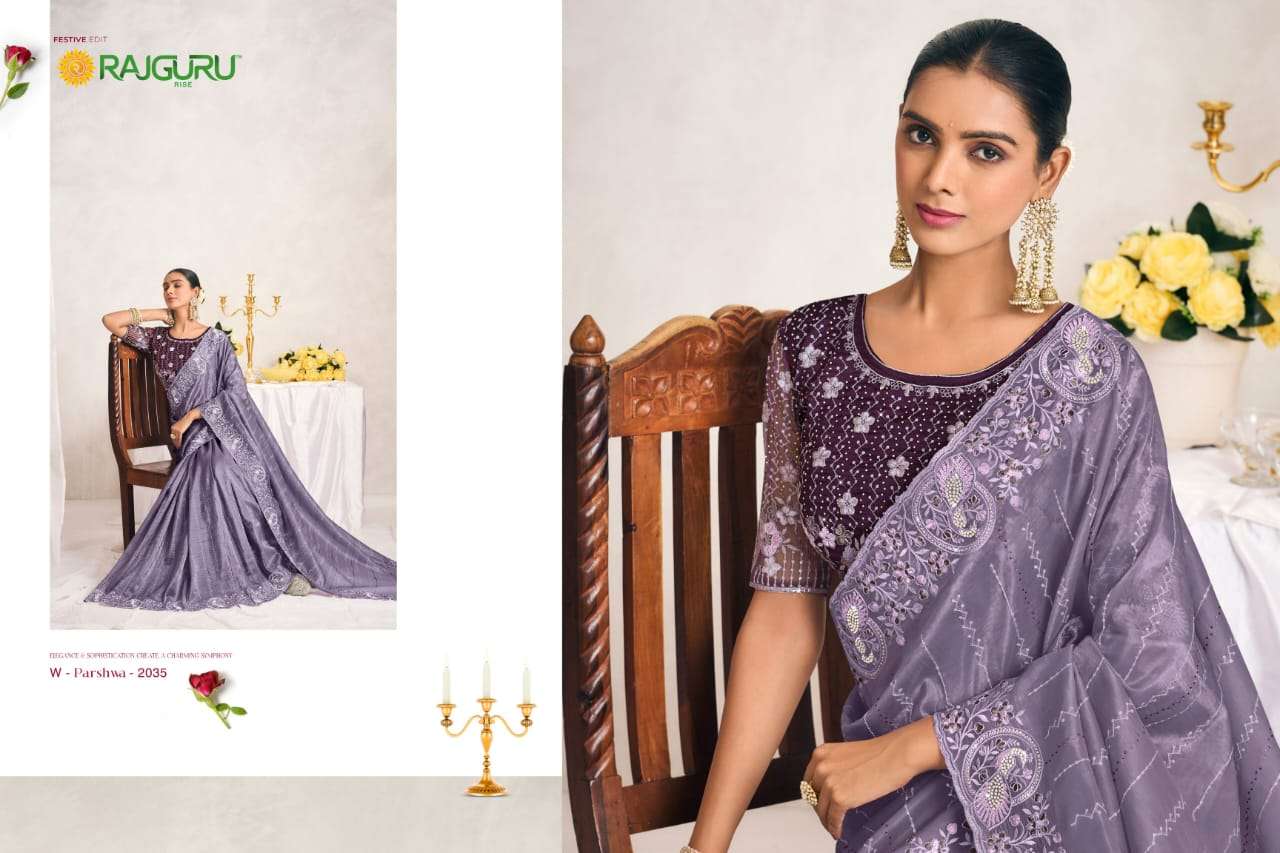 RAJGURU PRESENTS PARSHWA DESIGNER FANCY SAREES CATALOG WHOLESALER AND EXPORTER IN SURAT