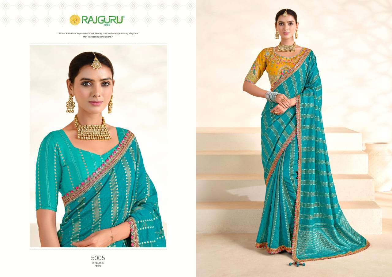 RAJGURU  PRESENTS PEACOCK FUNCTION WEAR FANCY WORK SAREES CATALOG WHOLESALER AND EXPORTER IN SURAT 