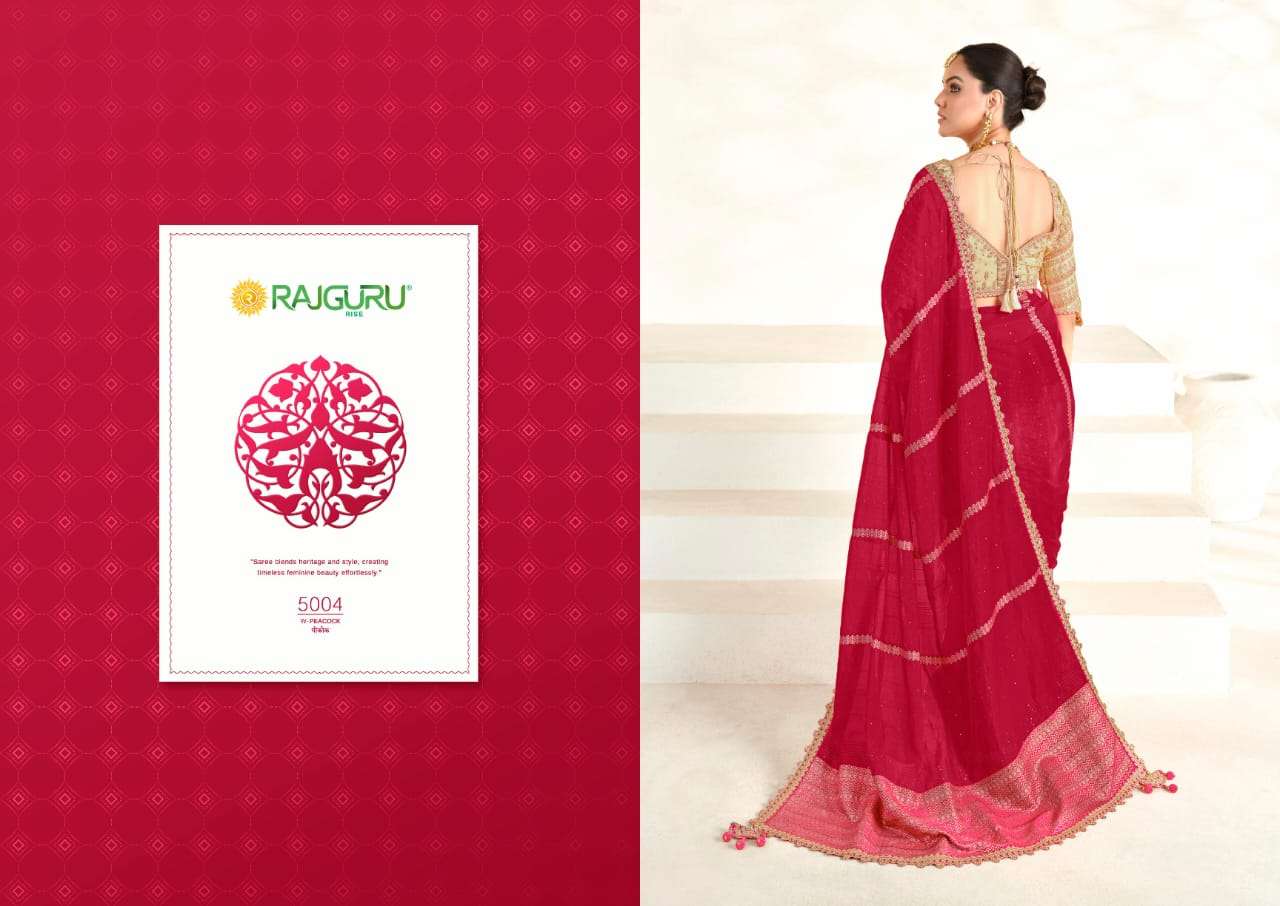 RAJGURU  PRESENTS PEACOCK FUNCTION WEAR FANCY WORK SAREES CATALOG WHOLESALER AND EXPORTER IN SURAT 