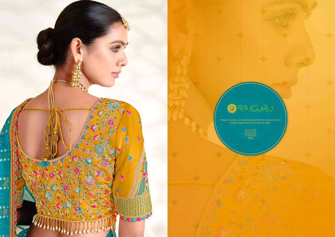 RAJGURU  PRESENTS PEACOCK FUNCTION WEAR FANCY WORK SAREES CATALOG WHOLESALER AND EXPORTER IN SURAT 