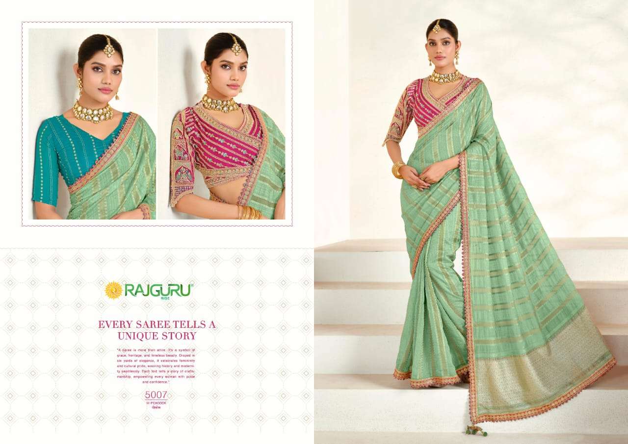 RAJGURU  PRESENTS PEACOCK FUNCTION WEAR FANCY WORK SAREES CATALOG WHOLESALER AND EXPORTER IN SURAT 