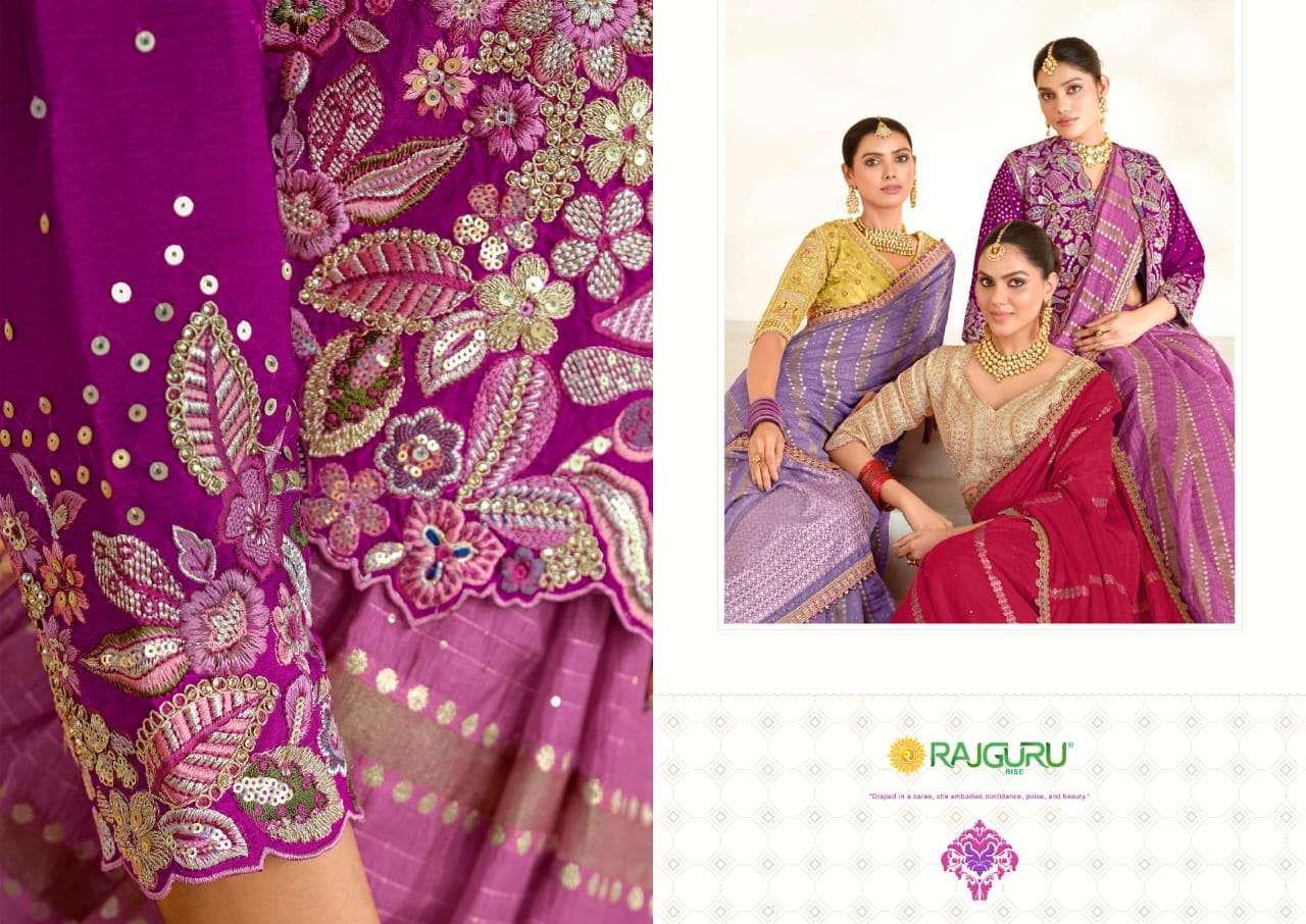 RAJGURU  PRESENTS PEACOCK FUNCTION WEAR FANCY WORK SAREES CATALOG WHOLESALER AND EXPORTER IN SURAT 