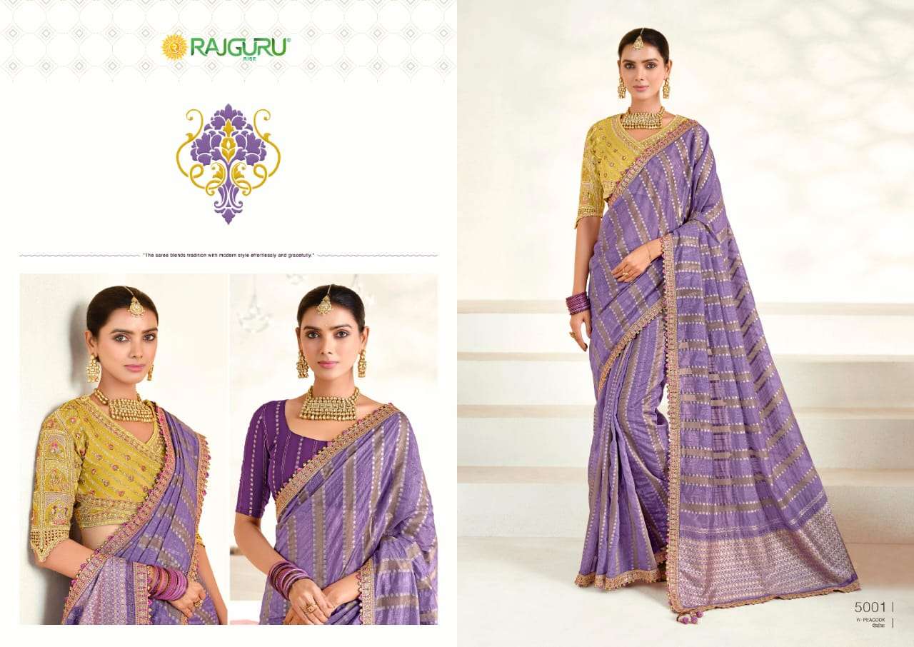 RAJGURU  PRESENTS PEACOCK FUNCTION WEAR FANCY WORK SAREES CATALOG WHOLESALER AND EXPORTER IN SURAT 