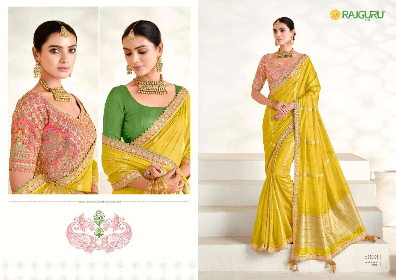 RAJGURU  PRESENTS PEACOCK FUNCTION WEAR FANCY WORK SAREES CATALOG WHOLESALER AND EXPORTER IN SURAT 